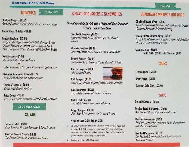Boardwalk Bar & Grill - Laconia, NH menu_pic