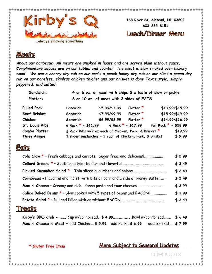 Kirby's Q - Alstead, NH menu_pic