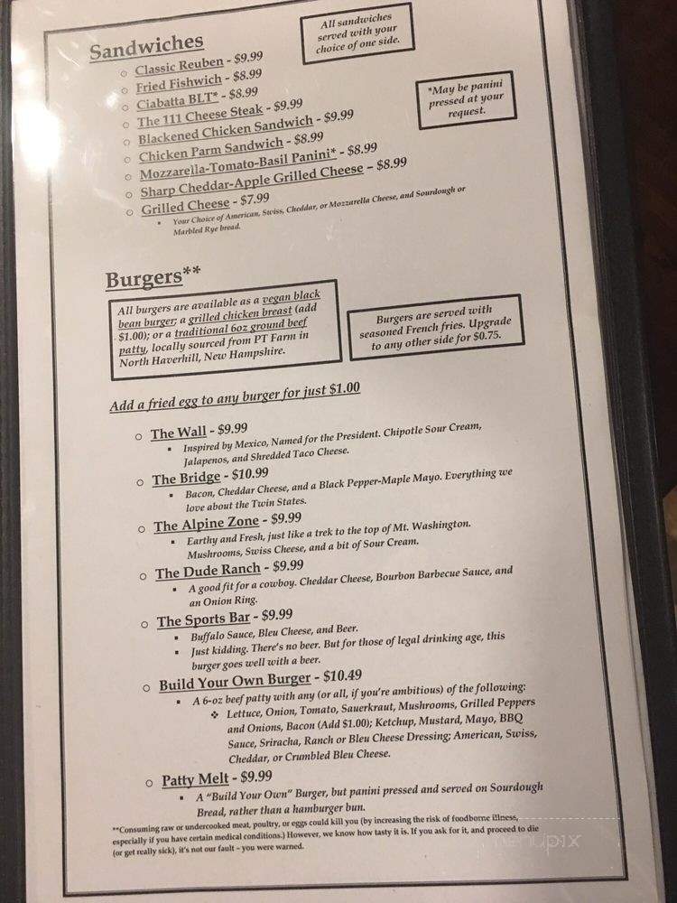 Room 111 at Victory Lanes - Woodsville, NH menu_pic
