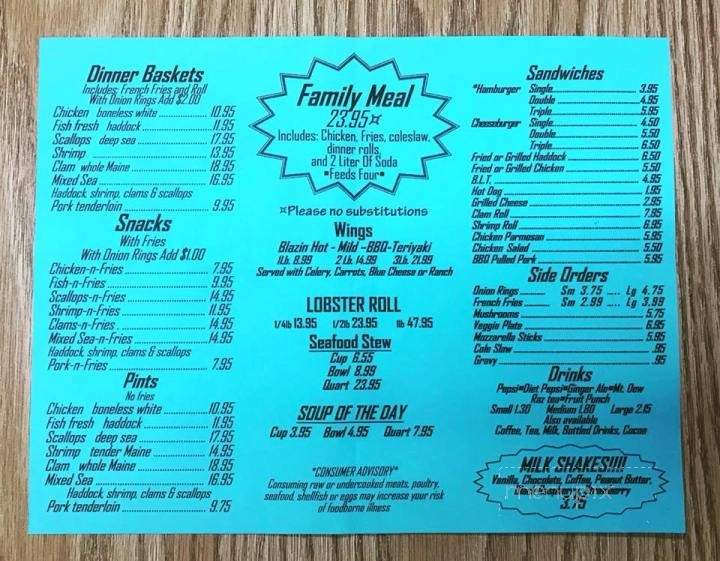 Frye House - Farmingdale, ME menu_pic