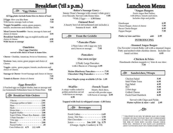 The Village Cafe - Richmond, ME menu_pic
