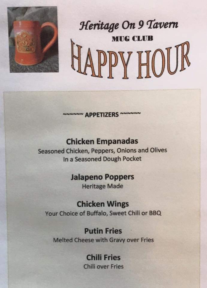 Heritage On 9 Restaurant & Tavern - Eddington, ME menu_pic