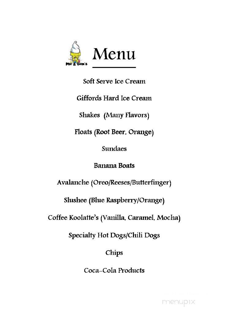 Me & Ben's Dairy Creme - Birch Harbor, ME menu_pic