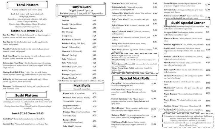 Tomi Sushi And Noodle Bar - Rockport, ME menu_pic