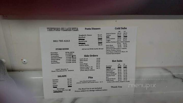 Thetford Village Pizza - Fairlee, VT menu_pic