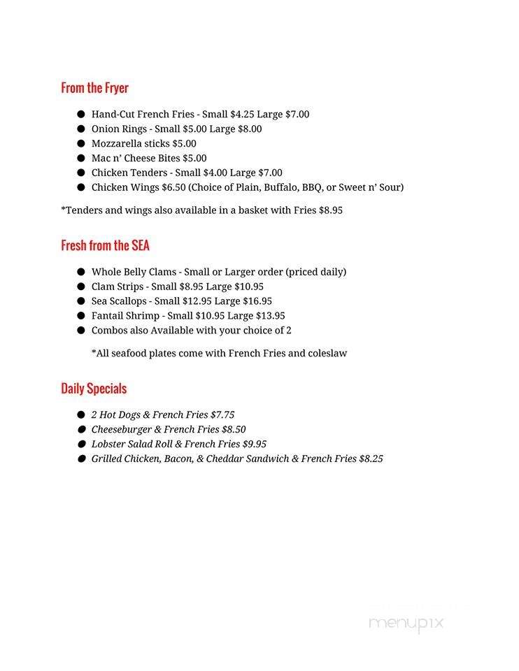 Snack Bar At The Gorge - Quechee, VT menu_pic