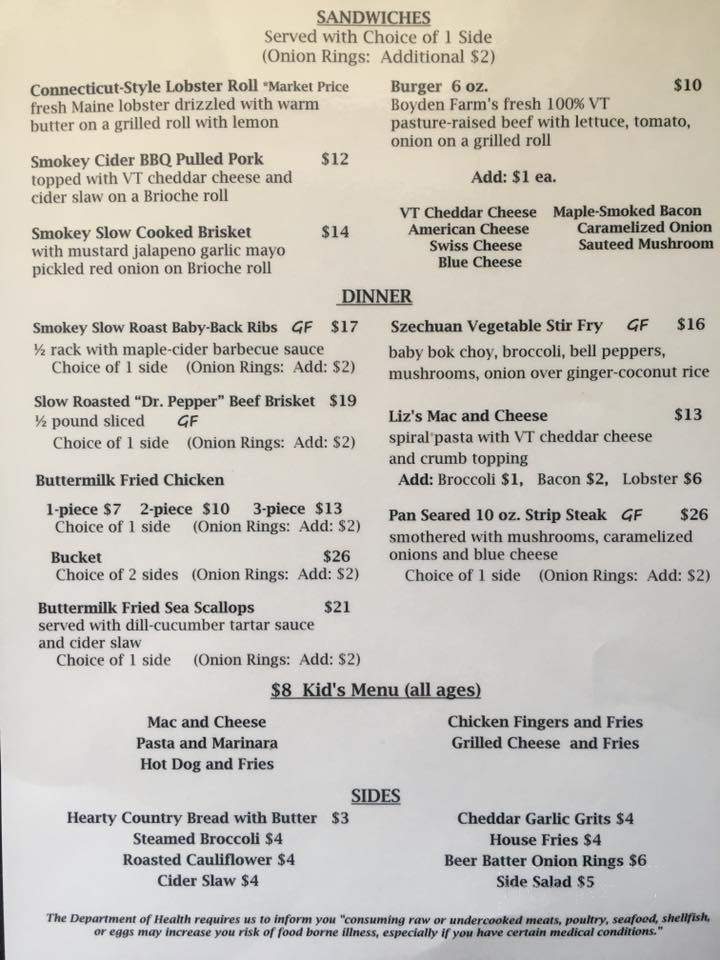 Neal's Restaurant and Bar - Cavendish, VT menu_pic