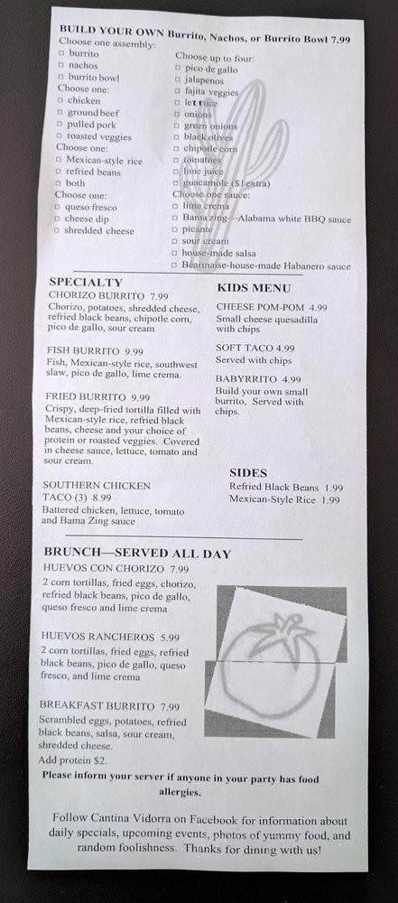 Cantina Vidorra - Brattleboro, VT menu_pic