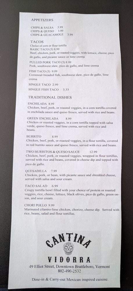 Cantina Vidorra - Brattleboro, VT menu_pic