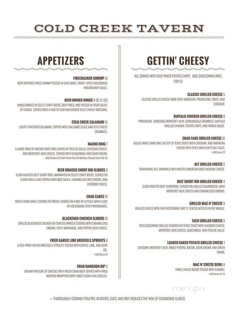 Cold Creek Tavern - Ellington, CT menu_pic