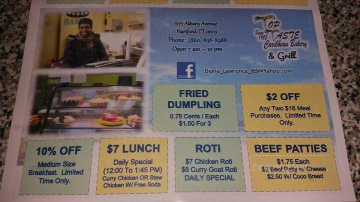 Top Taste Caribbean Bakery & Grill - Hartford, CT menu_pic