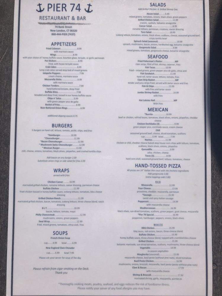 Pier 74 - New London, CT menu_pic
