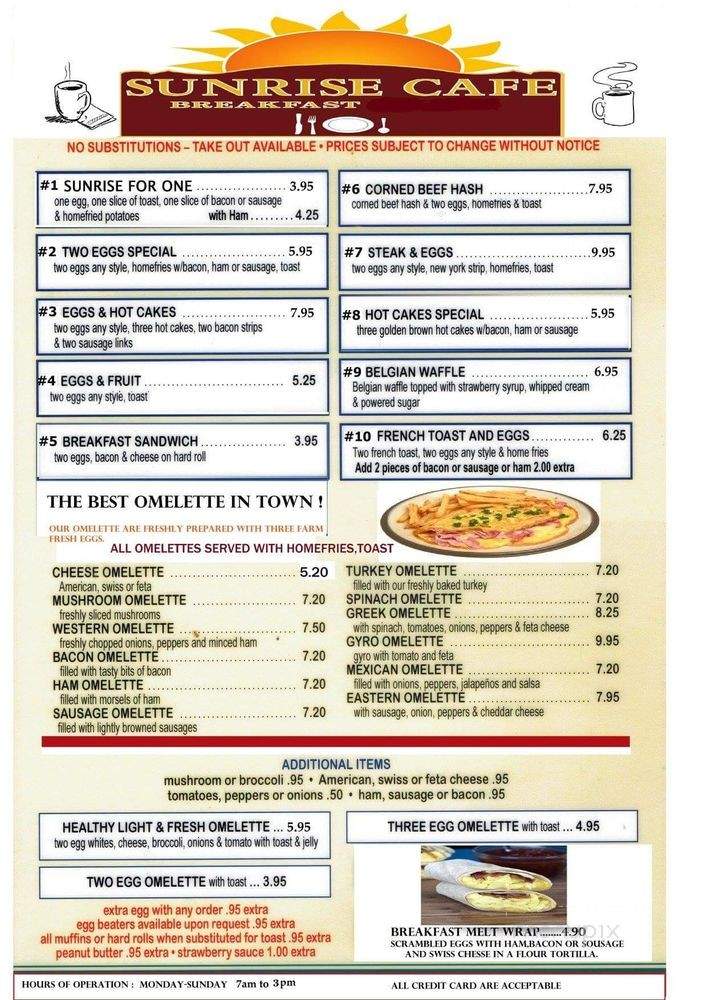 Sunrise Cafe - New London, CT menu_pic