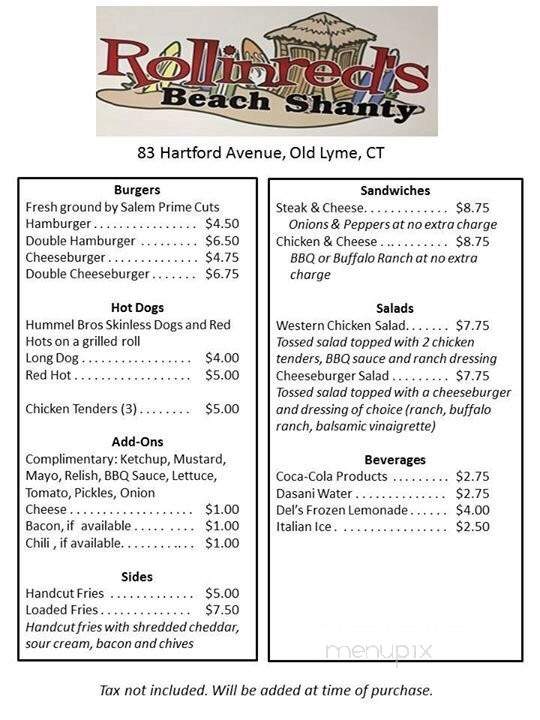 Rollinred's Beach Shanty - Old Lyme, CT menu_pic