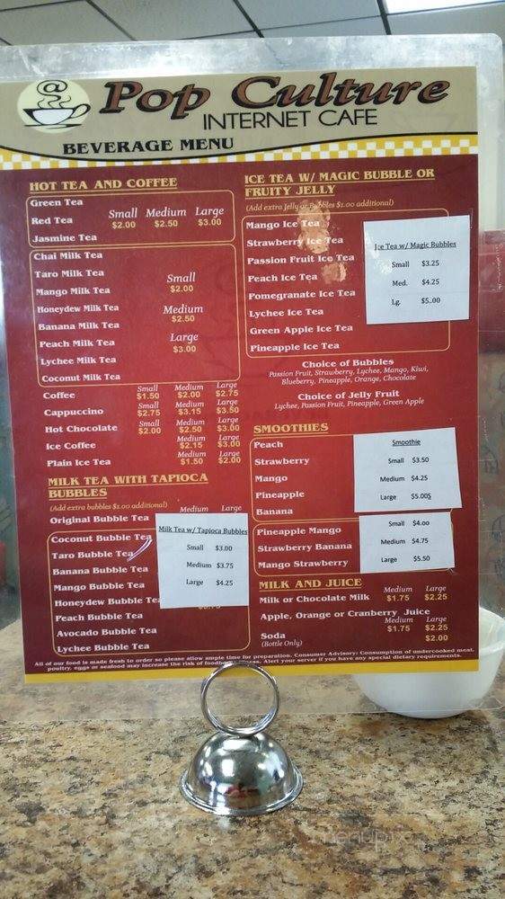 Pop Culture Internet Cafe - Torrington, CT menu_pic