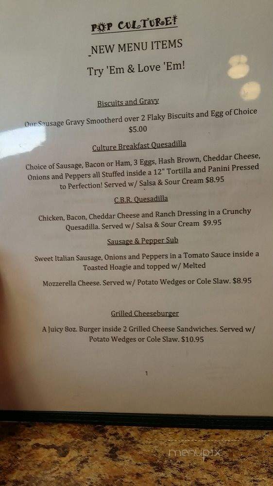 Pop Culture Internet Cafe - Torrington, CT menu_pic