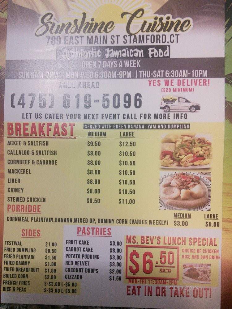 Sunshine Cuisine Authentic Jamaican Food - Stamford, CT menu_pic