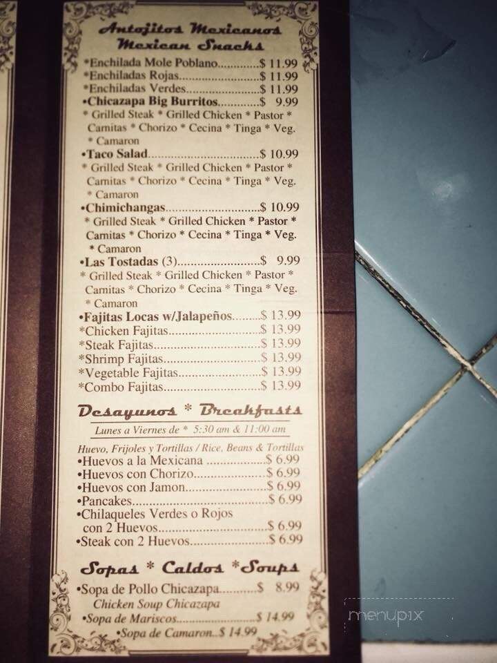 Chicazapa Mexican Restaurant - Union City, NJ menu_pic