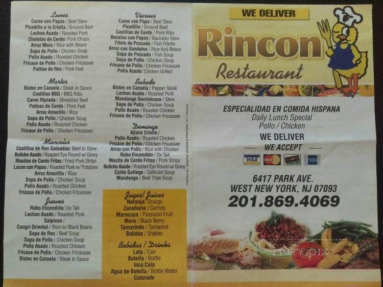 Rincon Restaurant - West New York, NJ menu_pic