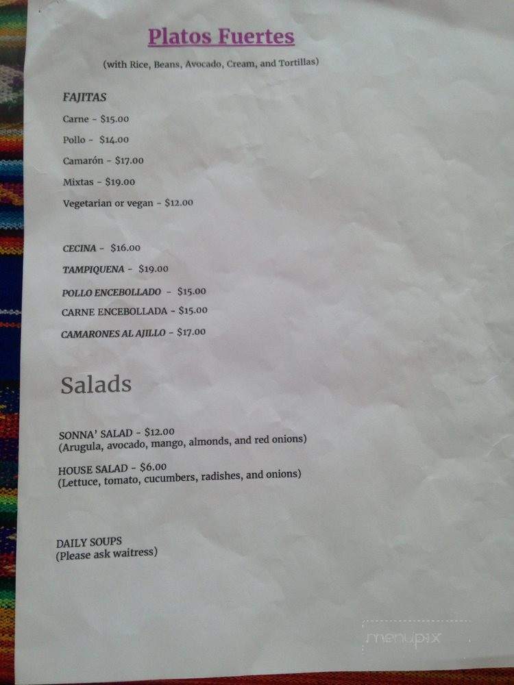 Soona' Mexican Cuisine - Guttenberg, NJ menu_pic