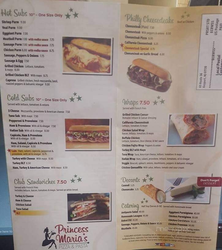 Princess Maria Pizza - Keyport, NJ menu_pic