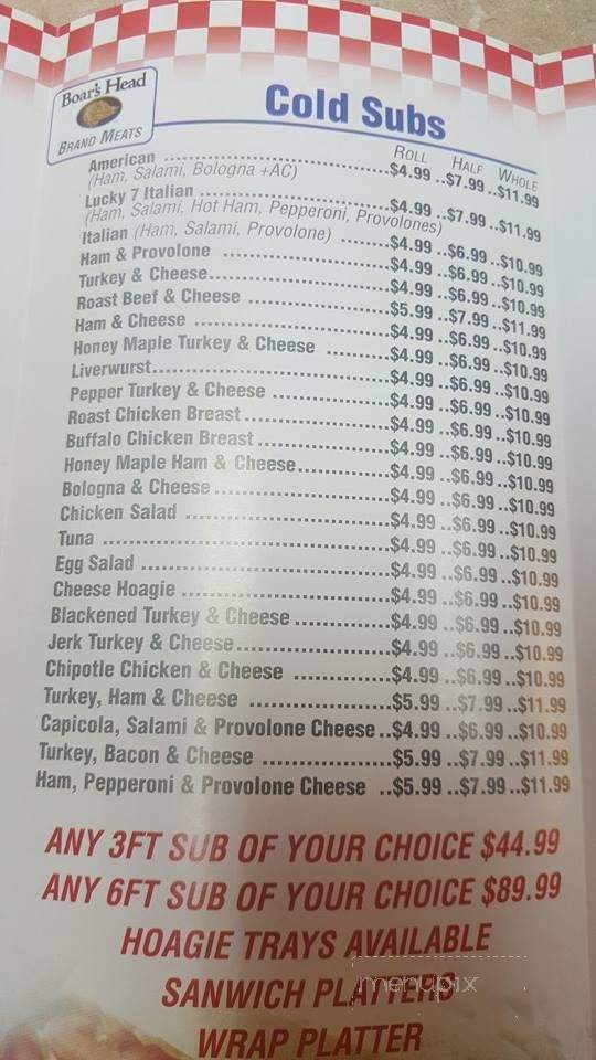 Lucky 7 Deli - Sicklerville, NJ menu_pic