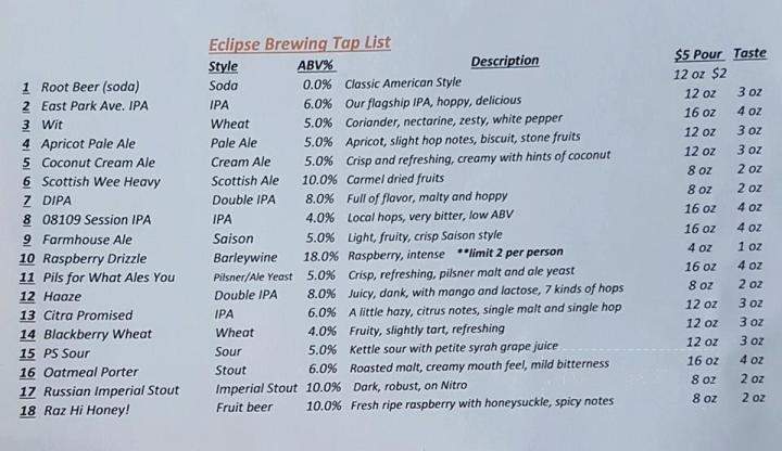 Eclipse Brewing - Merchantville, NJ menu_pic