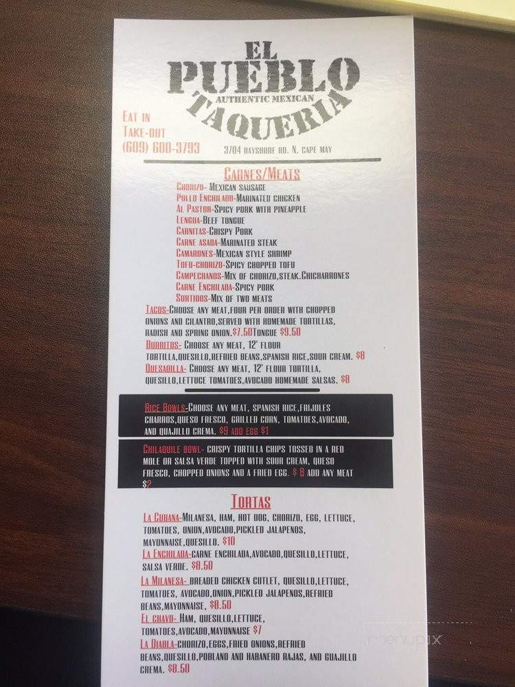 El Pueblo Taqueria - North Cape May, NJ menu_pic