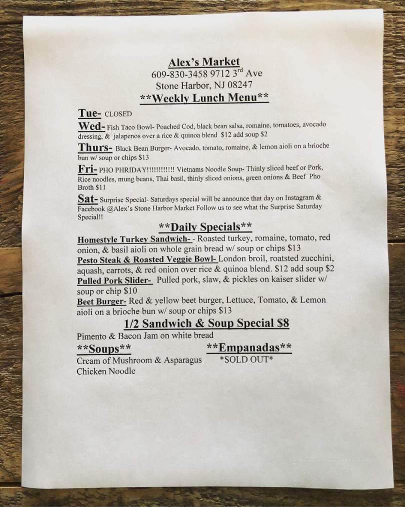 Alex's Stone Harbor Market - Stone Harbor, NJ menu_pic