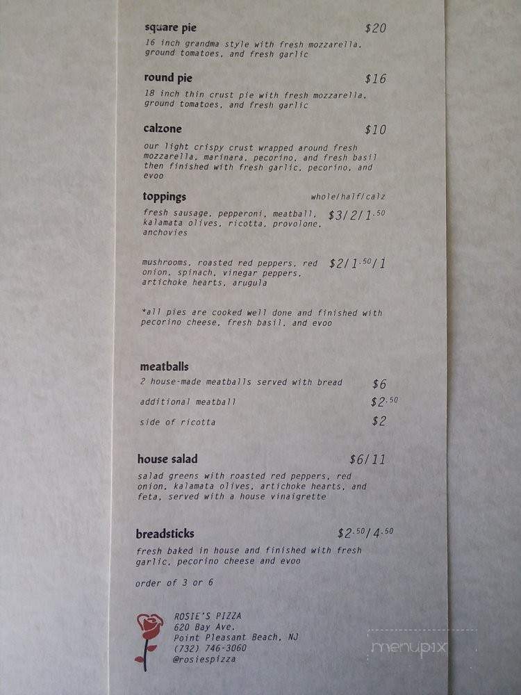 Rosie's Pizza - Point Pleasant Beach, NJ menu_pic