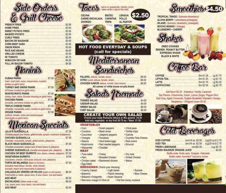 Julia's Coffee Shop - Bronx, NY menu_pic