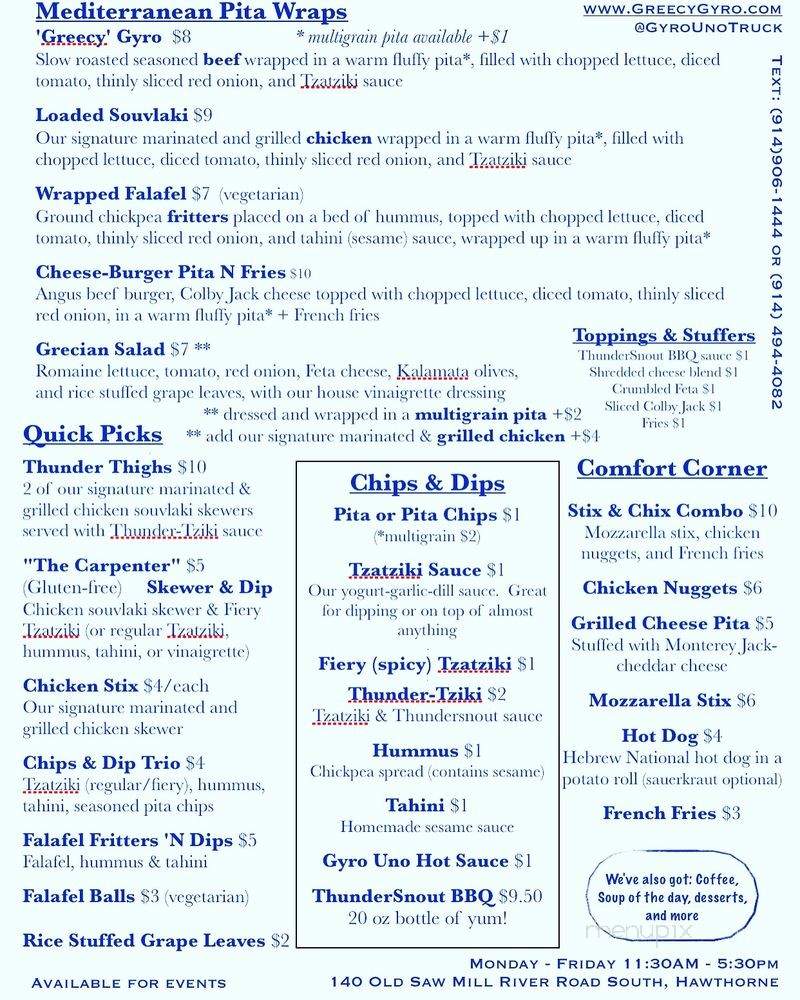 Gyro Uno Food Truck - Briarcliff Manor, NY menu_pic