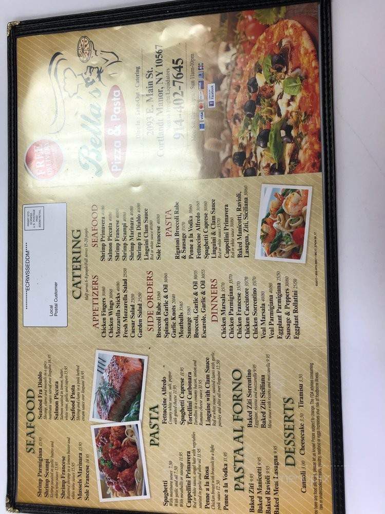 Bella's Pizza & Pasta - Cortlandt Manor, NY menu_pic