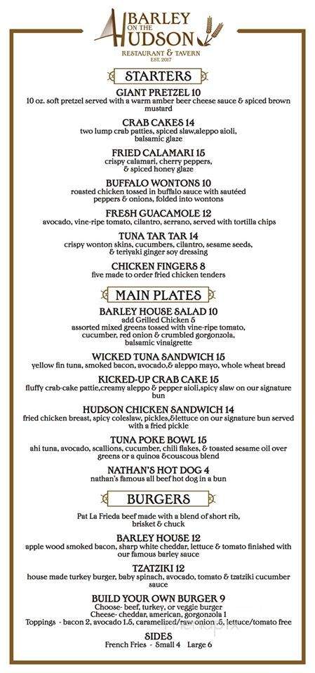 Barley On The Hudson - Tarrytown, NY menu_pic