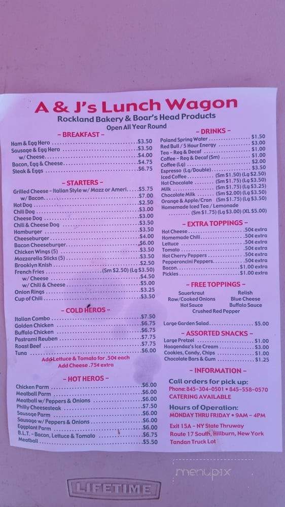 A&J Lunch Wagon - Sloatsburg, NY menu_pic