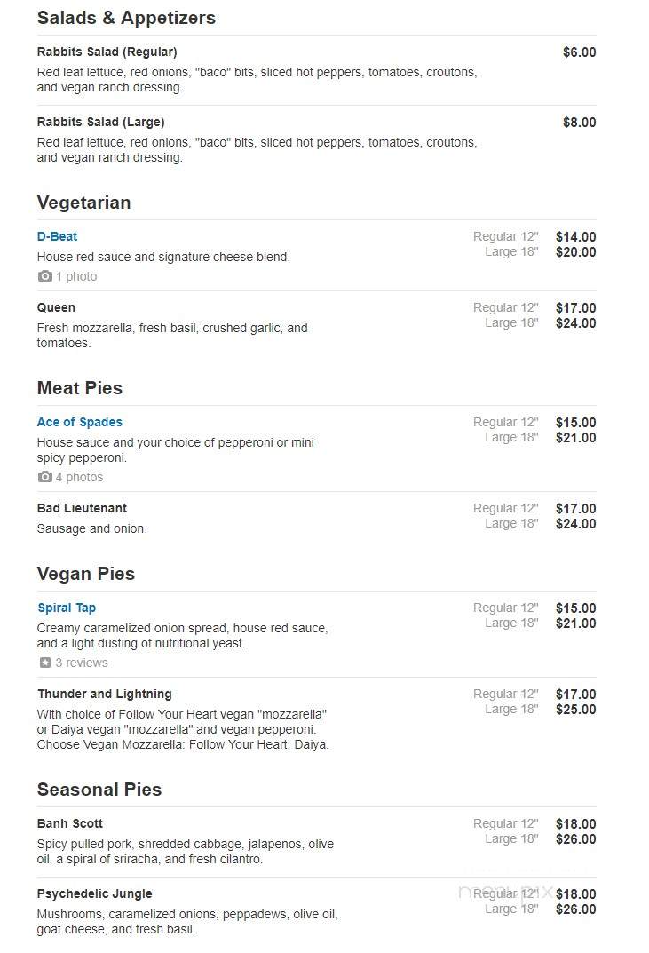 Sizzle Pie - Brooklyn, NY menu_pic