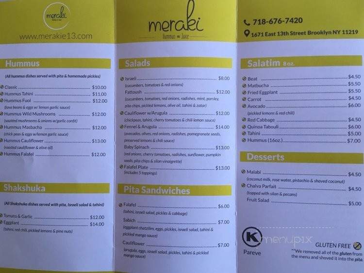 Meraki Hummus & Juice Bar - Brooklyn, NY menu_pic
