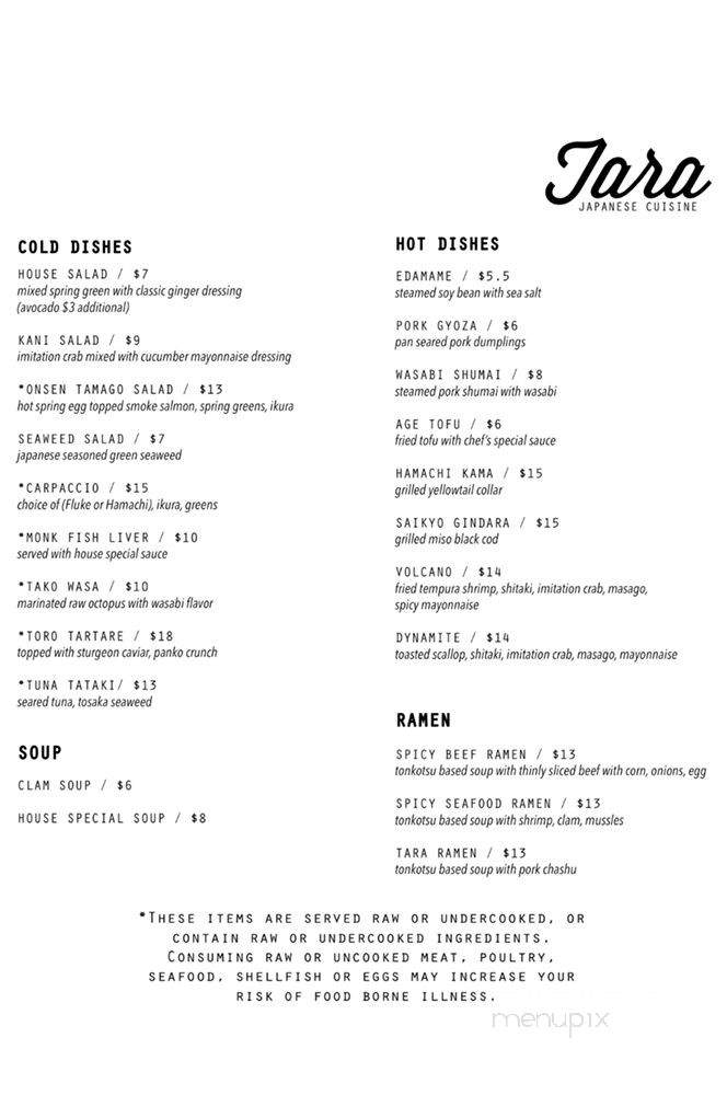 Tara Japanese Cuisine - Little Neck, NY menu_pic