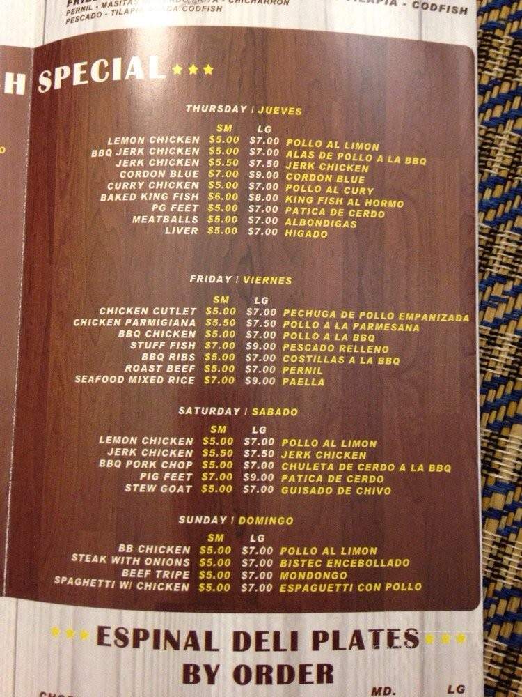 The Original Espinal Deli - Woodside, NY menu_pic