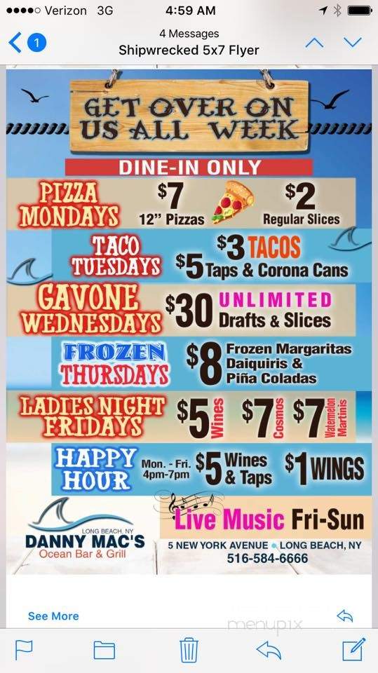 Danny Mac's Ocean Bar & Grill - Long Beach, NY menu_pic