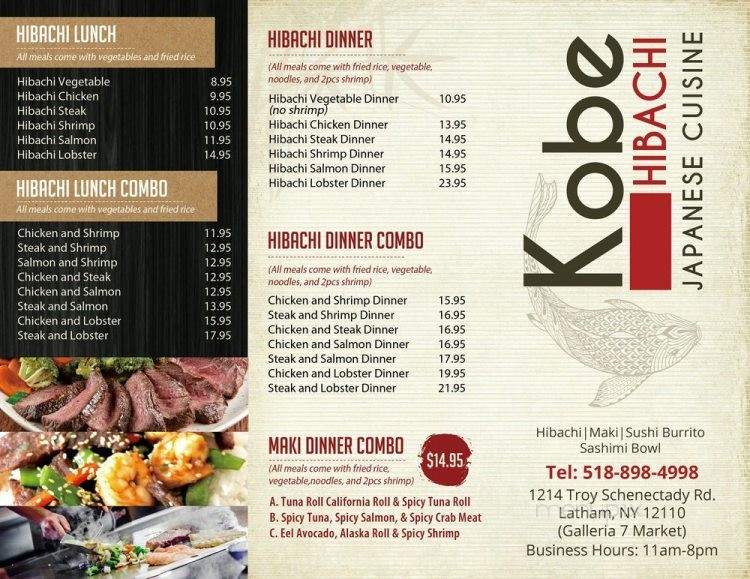 Kobe Hibachi - Latham, NY menu_pic