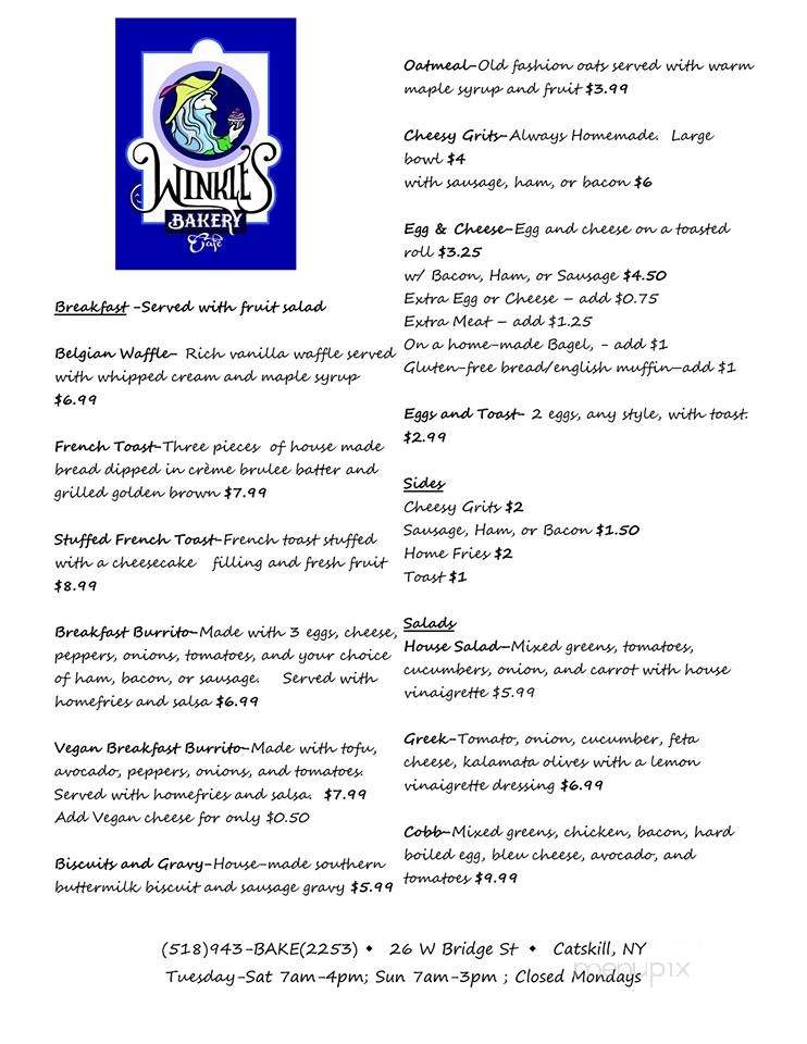 Winkle's Bakery - Catskill, NY menu_pic