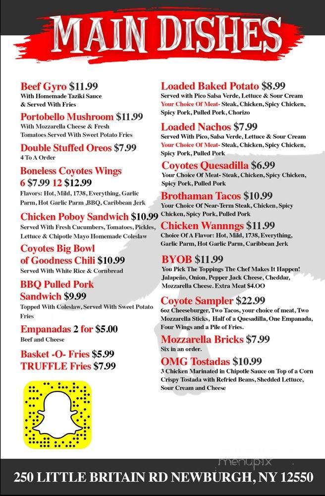 Coyote's Tavern - Newburgh, NY menu_pic