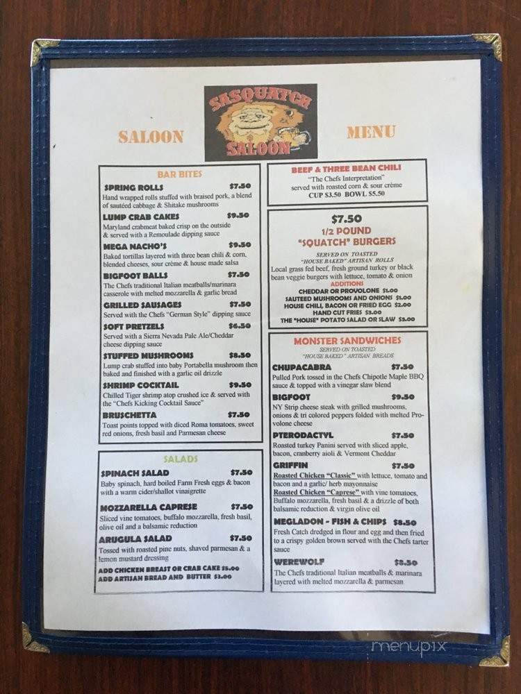 Sasquatch Saloon - Whitehall, NY menu_pic