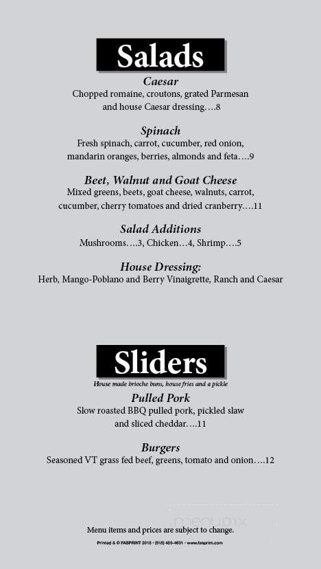 Sip - Plattsburgh, NY menu_pic