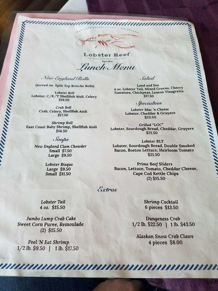 Lobster Reef - Lake Placid, NY menu_pic