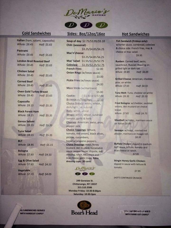 Demario's Eatery - Chittenango, NY menu_pic