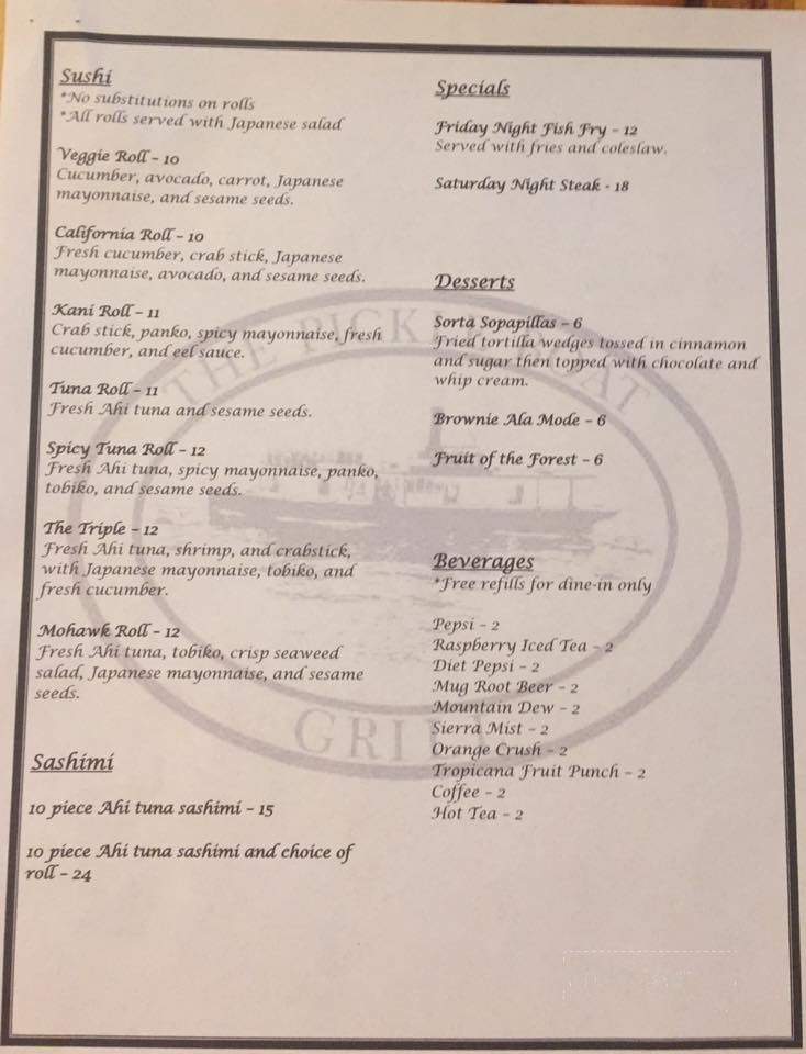 The Pickle Boat Grill - Old Forge, NY menu_pic