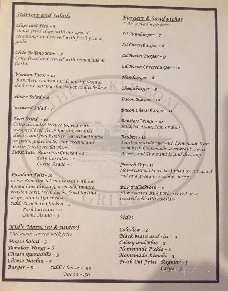 The Pickle Boat Grill - Old Forge, NY menu_pic