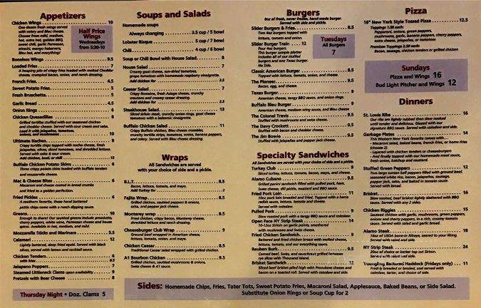 Alamo Bar and Grill - Poland, NY menu_pic